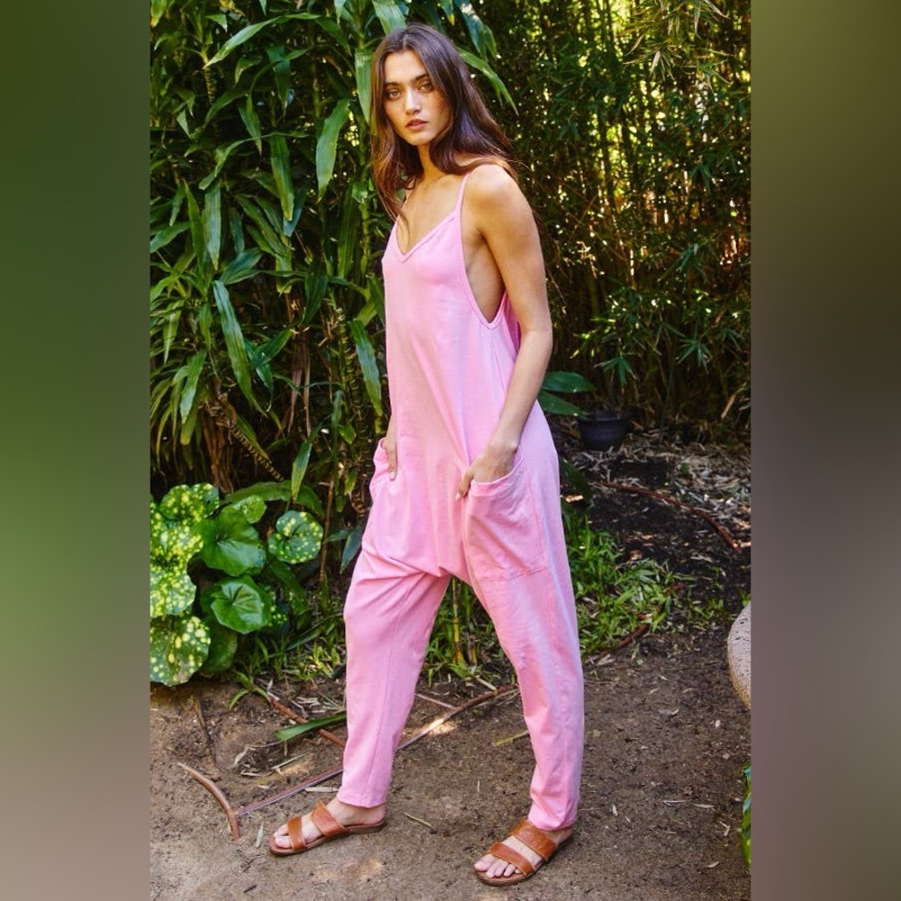 Vici Pink Sleeveless V-Neck Jumpsuit Romper